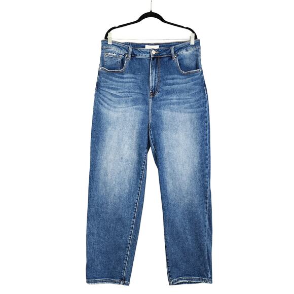 Risen Jeans Womens High Rise Straight Leg Jean Plus Size 1XL Dark Blue Stretch - Picture 2 of 15